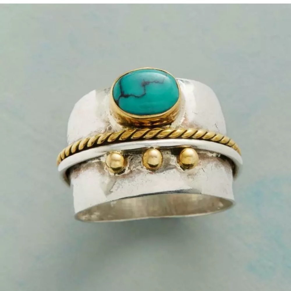 HANDMADE 925 SILVER TURQUOISE RING SIZE 7 - Picture 3 of 9